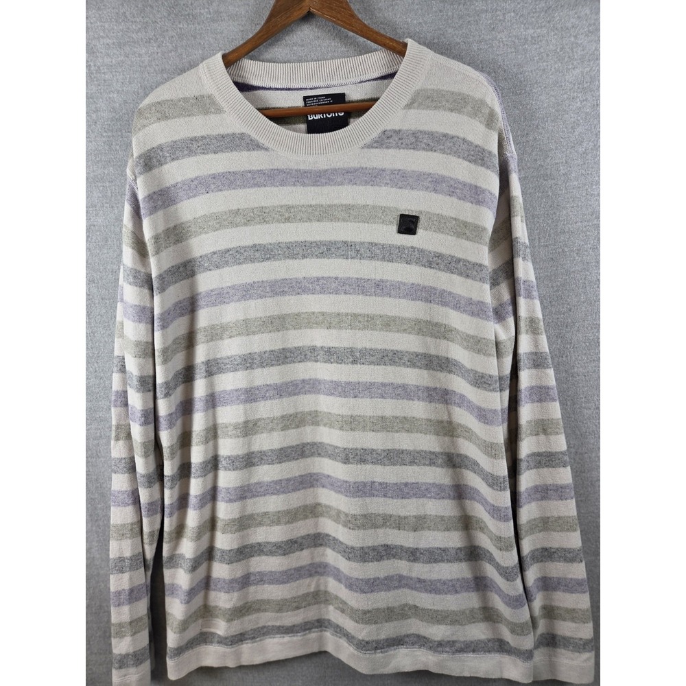 Burton Mens XL Striped Pullover Sweater Gray Multi Ski Snowboard Long Sleeve